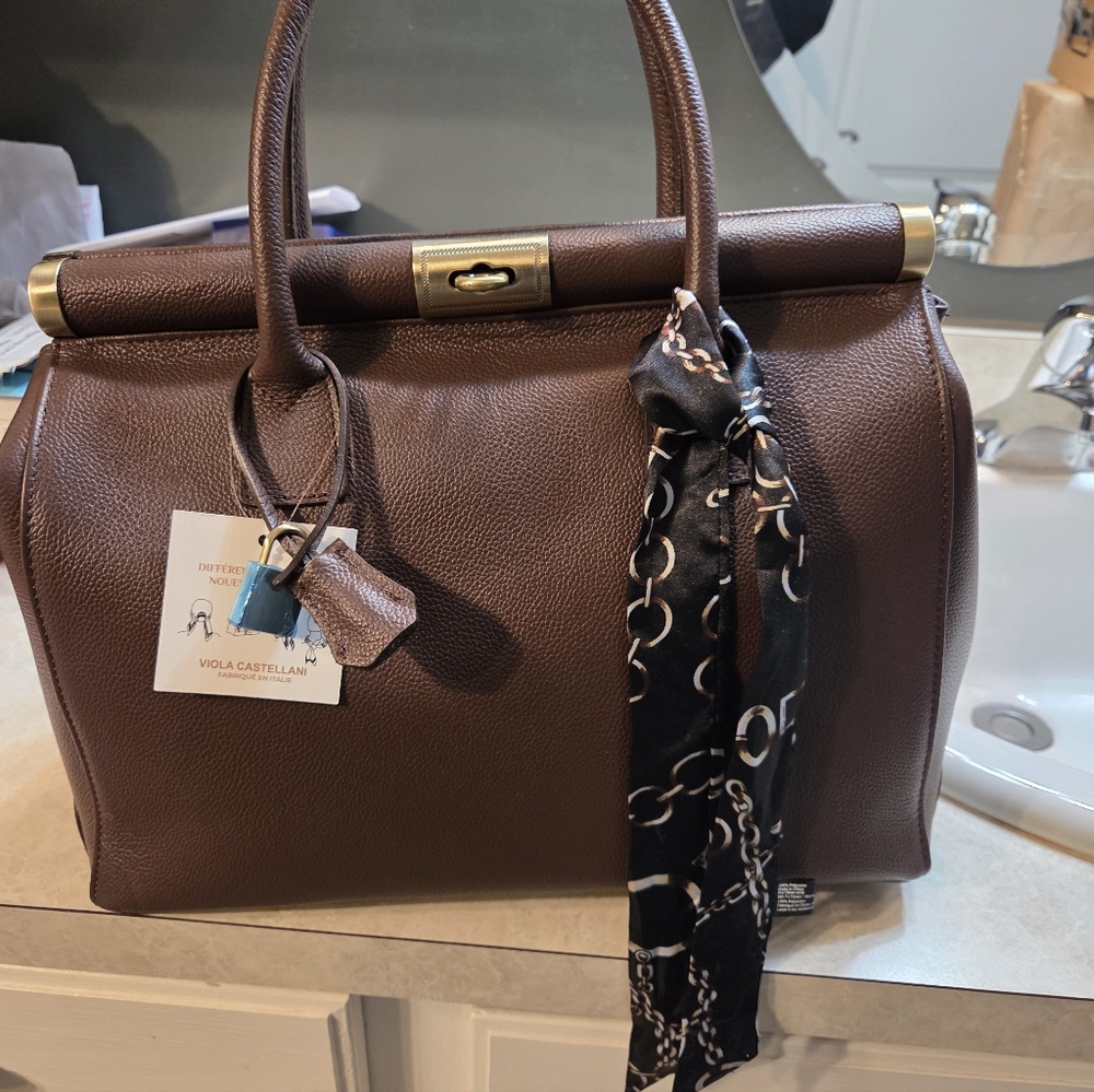 Viola Castellani Brown Leather Handbag - Picture 2 of 5